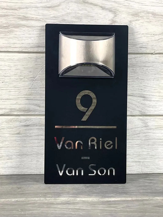 Personalized solar-powered house number sign