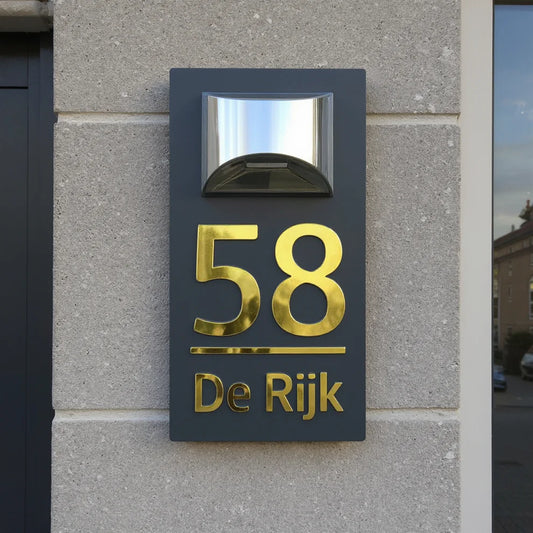 Personalized solar-powered house number sign